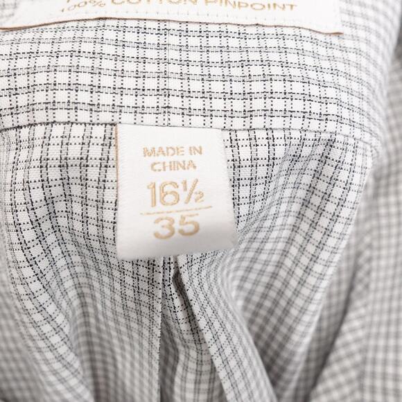 Roundtree & Yorke Gold Label Shirt Mens 16.5 35 Gray Check Button Down Pocket - Picture 7 of 8